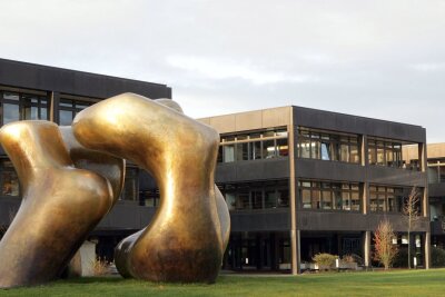 75 Jahre Grundgesetz: Zeitreise in die Bonner Republik - Bronzeskulptur vor dem früheren Kanzleramt in Bonn:  "Large Two Forms" des Bildhauers Henry Moore.