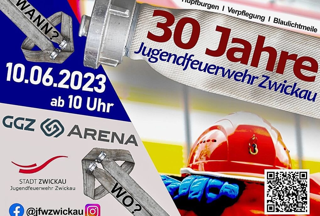 Jugendfeuerwehr Zwickau feiert jetzt "30-Jähriges" - Am Samstag gibt es Feuerwehrwettkämpfe in GGZ-Arena. Grafik: Stadt Zwickau 
