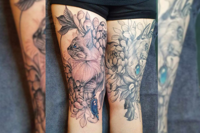 Tattoos sind Monis (36) Visitenkarte und eins leuchtet sogar im Schwarzlicht - Der Fuchs und die Katze stammen von Tätowiererin Anja Mensch aus Hamburg.