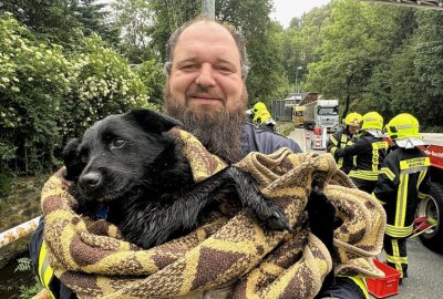 Tierrettung in Annaberg-Buchholz: Feuerwehr rettet hilflosen Hund - Andreas Möckel kümmerte sich um den Hund. Bildrechte: Bernd März