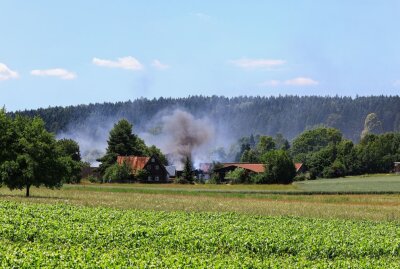 Update: Großeinsatz im Vogtland: 64-Jähriger Eigentümer verletzt - Eine Rauchwolke steigt aus dem Einsatzgebiet auf. Foto: Johannes Schmidt