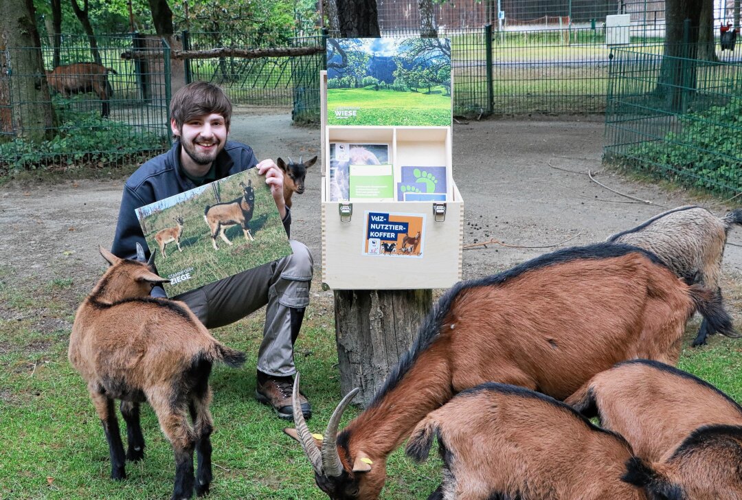 Wissen aus dem Nutztierkoffer im Tierpark Chemnitz - Tiere und Zoopädagogen freuen sich gleichermaßen. Foto: Steffi Hofmann