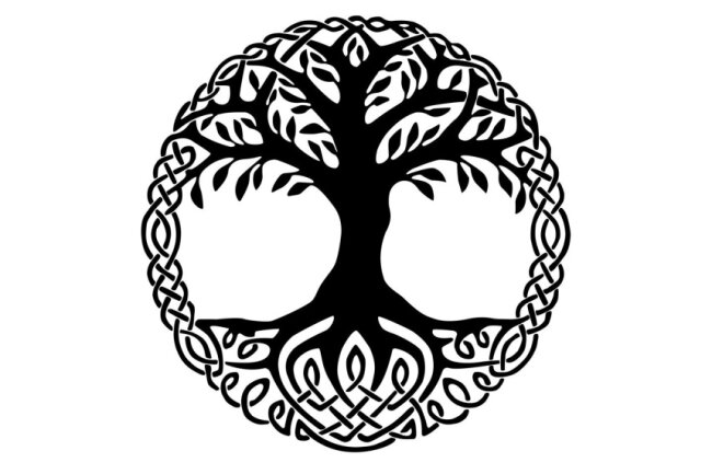 Der Lebensbaum oder auch Weltenbaum genannt, ist ein weit verbreitetes Symbol in der nordischen Mythologie. Seine Äste tragen den Himmel (Oberwelt), sein Körper ist die Erde und die Wurzeln sind das Tor zur Unterwelt. Er wird auch Yggdrasil genannt und seine Gestalt gleicht der einer Esche. Er verbindet die neun Welten und steht für Fruchtbarkeit.