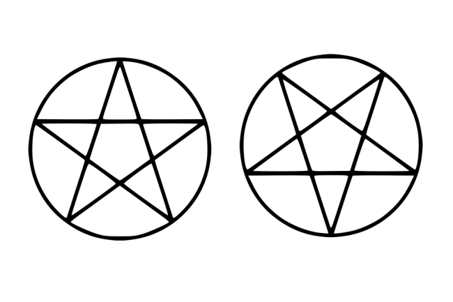 Das Pentagramm ist ein fünfzackiger Stern und wird auch Drudenstern genannt. Insgesamt gilt das Pentagramm als Bannzeichen gegen das Böse. Es soll Dämonen, Spukgeister und bösen Zauber abwehren. Dreht man das Pentagramm auf den Kopf, sodass die Spitze nach unten zeigt, verändert sich die Bedeutung. Dann wird es als Zeichen des Satanismus gedeutet. Vor allem Anhänger der Gothic- und Metalszene verwenden es.