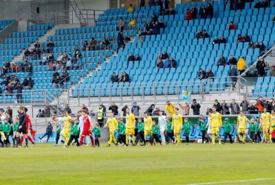 5:1! Chemnitzer FC fährt klaren Heimsieg gegen Auerbach ein - Die Mannschaften laufen ein. Foto: Harry Härtel/haertelpress