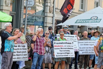 AfD-Kundgebung auf dem Plauener Altmarkt - Die Kundgebungsteilnehmer setzten aus ihrer Sicht ein Zeichen. Foto: Thomas Voigt