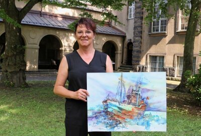 Aquarellmalerin lädt am 3. September zum Malen in die Kunstsammlungen Zwickau - Tina Gehlert mit ihrem Aquarell, das beim ersten Workshop entstanden ist. Foto: Ludmila Thiele