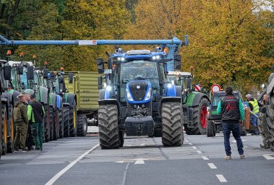 Bauernprotest: Hunderte Traktoren vor Landtag in Dresden - Traktoren vor dem sächsischen Landtag. Foto: Roland Halkasch