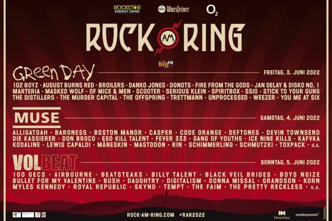 Rock am Ring findet vom 3. bis 5. Juni 2022 statt.