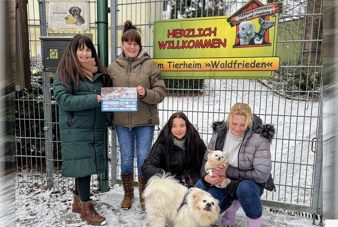 BMW-Freunde unterstützen Stollberger Tierheim mit Spenden - Organisatorin des BMW-Treffens überreicht Spenden an Stollberger Tierheim. Foto: Maik Bohn