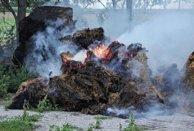 Brennende Strohballen in Grumbach: Tatverdächtiger gestellt - Die Feuerwehren konnten Schlimmeres verhindern. Foto: Roland Halkasch