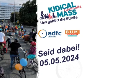 Bunte Familienfahrraddemo für mehr Sicherheit im Chemnitzer Straßenverkehr - Familienfahrrad Demo in Chemnitz. Foto: Verein
