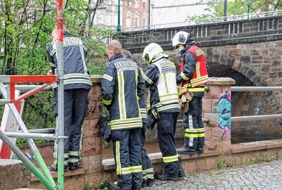 Chemnitz: Bagger rettet Bagger vor dem "Ertrinken" - Die Feuerwehr ist vorort, um das Problem zu beseitigen. Foto: Chempic 