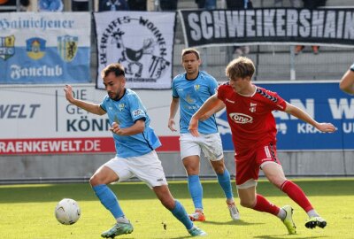 Chemnitzer FC fährt dritten Sieg in Folge ein - Von links: Furkan Kircicek und Chris Löwe. Foto: Harry Haertel