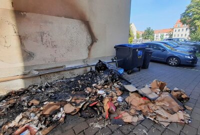 Containerbrand in Leipzig zerstört Hauselektrik - Unbekannte setzten einen Papiermüllcontainer in Brand. Foto: Anke Brod