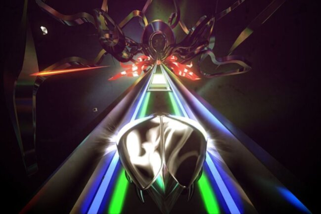 Das sind die wichtigsten Games zum Start der PS VR2 - In "Thumper" schlüpfen Gamer in die Rolle eines Weltraumkäfers auf einem psychedelischen Trip durch Raum, Zeit und Musik. Untermalt von treibenden Beats kämpft man unter anderem gegen eigentümliche Aliens. Haptisches Feedback, 4K-Grafik und immersives Audio sorgen bei der Rhythmus-Action für Adrenalinschübe.