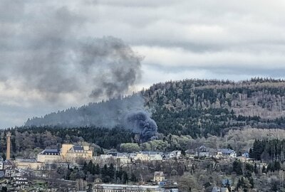 Dichte Rauchwolke über Annaberg-Buchholz - Feuerwehr kämpft gegen Flammen: Rauchwolke über der Stadt. Foto: Feuerwehr Buchholz