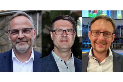 Die Kandidaten für Mittelsachsen - (v.l.) Dirk Neubauer (parteilos), Sven Liebhauser (CDU) und Dr. Rolf Weigand (AfD) treten in Mittelsachsen an.