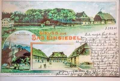 Dieser Ort im Erzgebirge besitzt eindeutig Heilwasser - Postkarte aus Bad Einsiedel aus dem Jahre 1901. Repro: Jan Görner