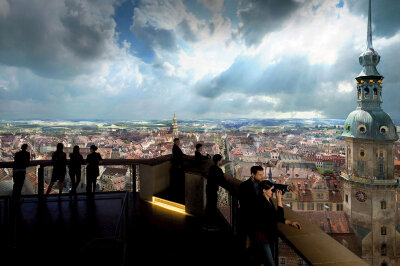 Dieses Panorama zieht ab Januar neu im Dresdner Panometer ein - Das Panometer Dresden hat ab 27. Januar eine neue Ausstellung. Hier zu sehen: Dresden im Barock.
