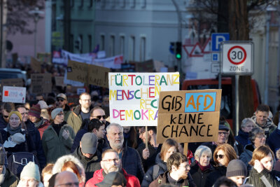 Erneute Proteste: Demo gegen Rechts in Zwickau - Demonstranten laufen über die Straßen. Foto: Andreas Kretschel