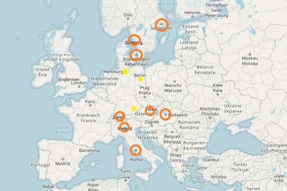 EU-Kommission unterstützt zehn geplante Bahnverbindungen für Europa - Die EU-Kommission unterstützt zehn neue grenzüberschreitende Bahnverbindungen. Grafik: bl/Openstreetmap