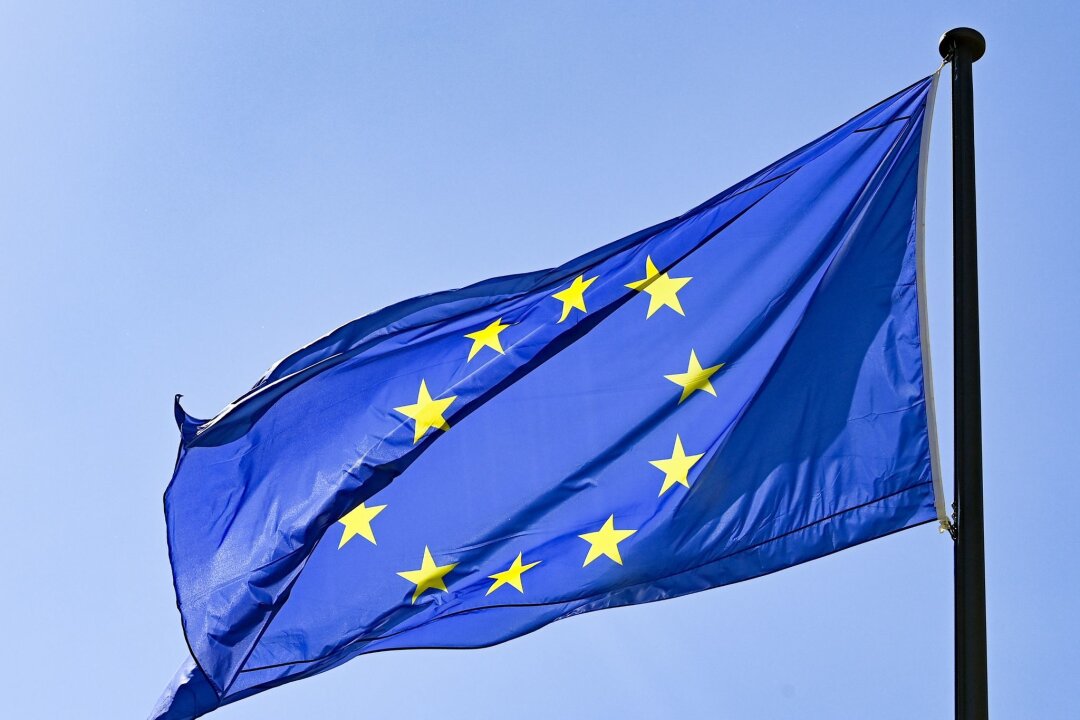 Europafest erinnert an EU-Beitritt vor 20 Jahren - Eine Europaflagge weht vor blauem Himmel.