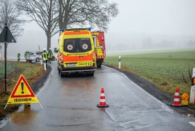 Fahrer bei Großrückerswalde verletzt: PKW kollidiert mit Baum - Auf der Wolkensteiner Straße kam es heute zu einem Unfall, bei dem eine Person verletzt wurde. Foto: B&S/Bernd März