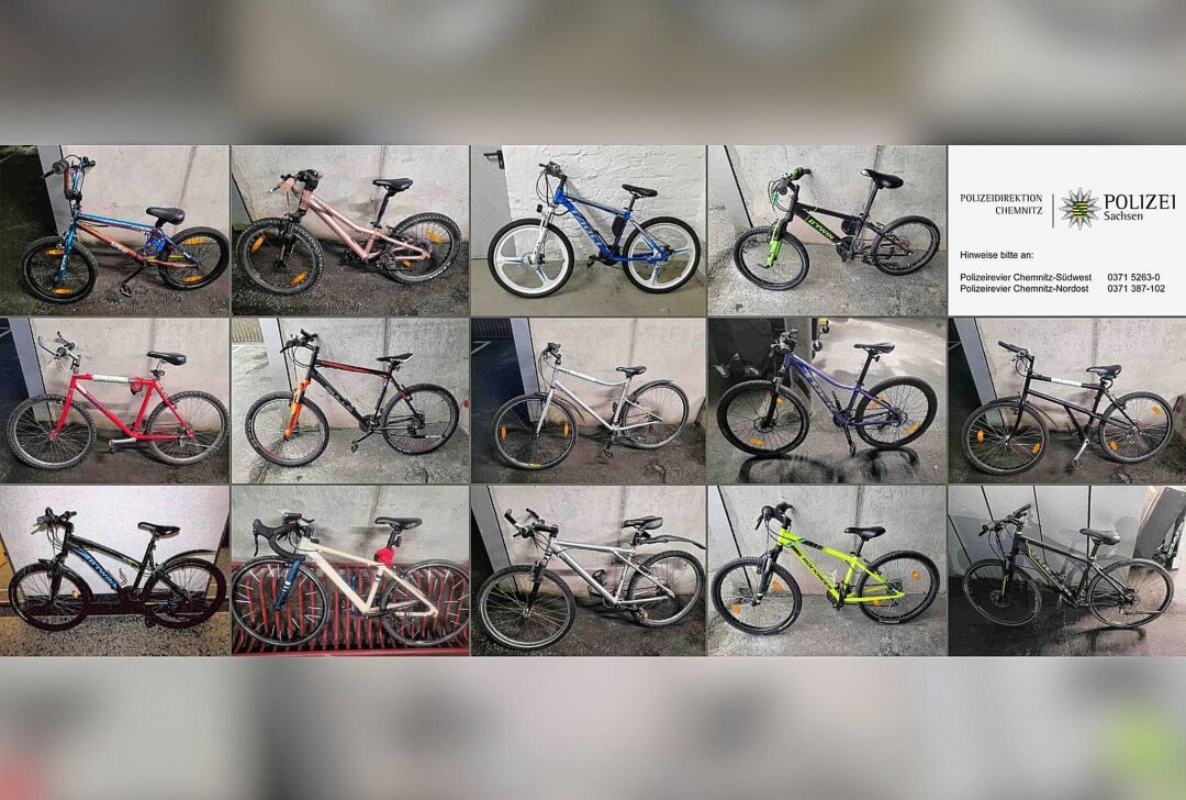 Fahrraddiebe in Chemnitz unterwegs: Wem gehören diese Räder? - Wem gehören diese Fahrräder? Foto: Polizeidirektion Chemnitz