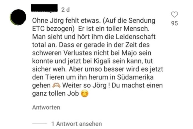 Fans bestürzt: Jörg Gräser ist nicht mehr Löwenpfleger im Leipziger Zoo! - Kommentar unter dem Zoo-Statement auf Instagram: @zoo.leipzig