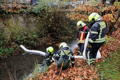 Feuerwehreinsatz in Chemnitz: Ölige Flüssigkeit auf dem Pleißenbach - Am Freitag wurde Öl/ Diesel auf dem Pleißenbach festgestellt. Foto: Harry Haertel