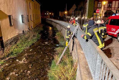 Feuerwehreinsatz in Raschau wegen Ölfilms im Fluss - Der Fluss Große Mittweida war mit einem Ölfilm überzogen. Foto: Daniel Unger
