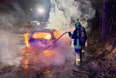 Feuerwehreinsatz nach PKW-Brand in Schneeberg - PKW-Brand in Schneeberg. Foto: Daniel Unger