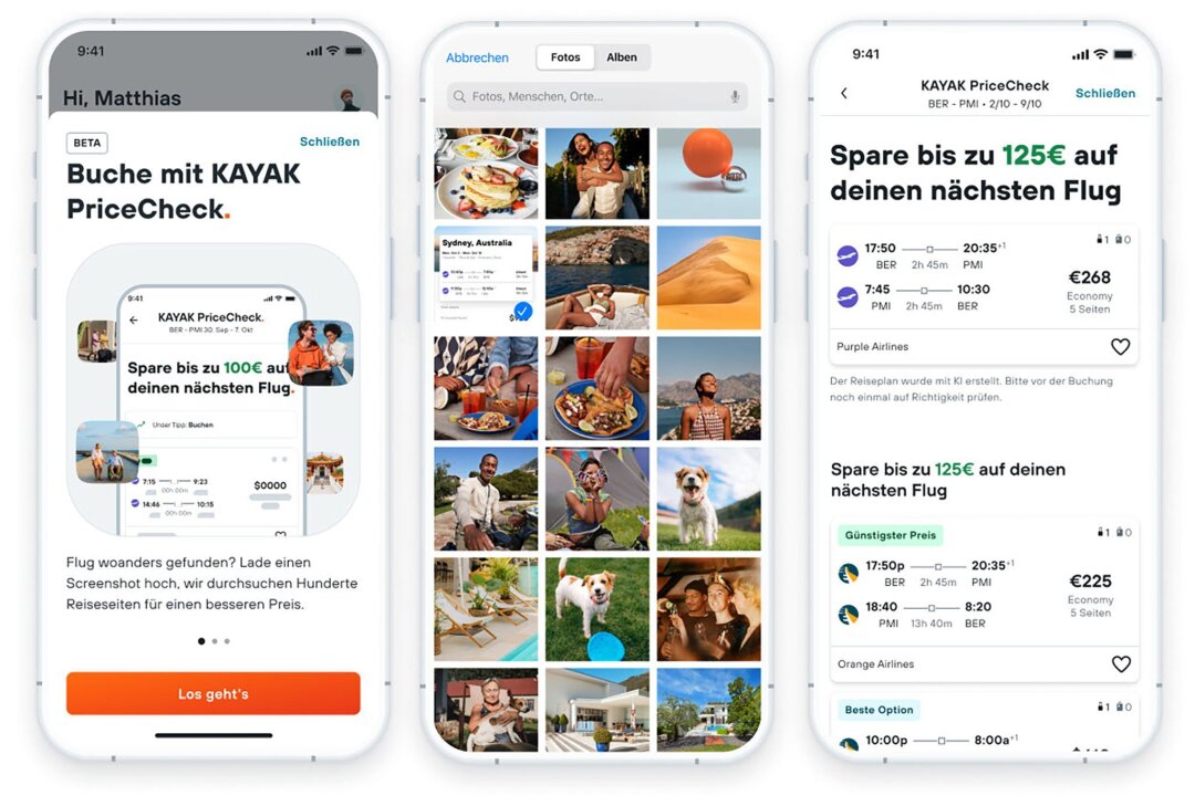 Flugpreisvergleich mit KI und eine digitale Stewardess - Mit dem KI-Tool "Preischeck" können Nutzer in der Kayak-App schnell nach günstigeren Flugalternativen suchen.