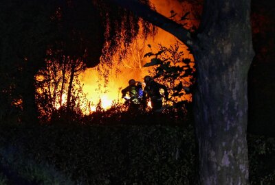 Gartenlaube in Vollbrand: Verdacht der Brandstiftung - Als die Einsatzkräfte vor Ort eintrafen, war die Laube bereits im Vollbrand. Foto: Sören Müller