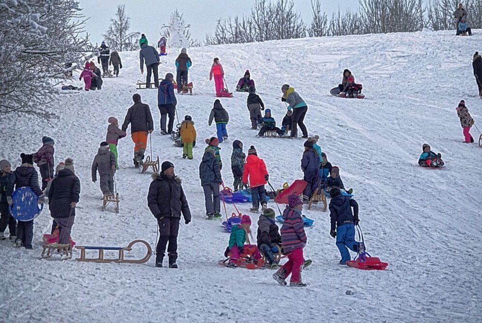 Dutzende Kinder mit ihren Eltern zogen in die verschneite Landschaft. Foto: Harry Härtel