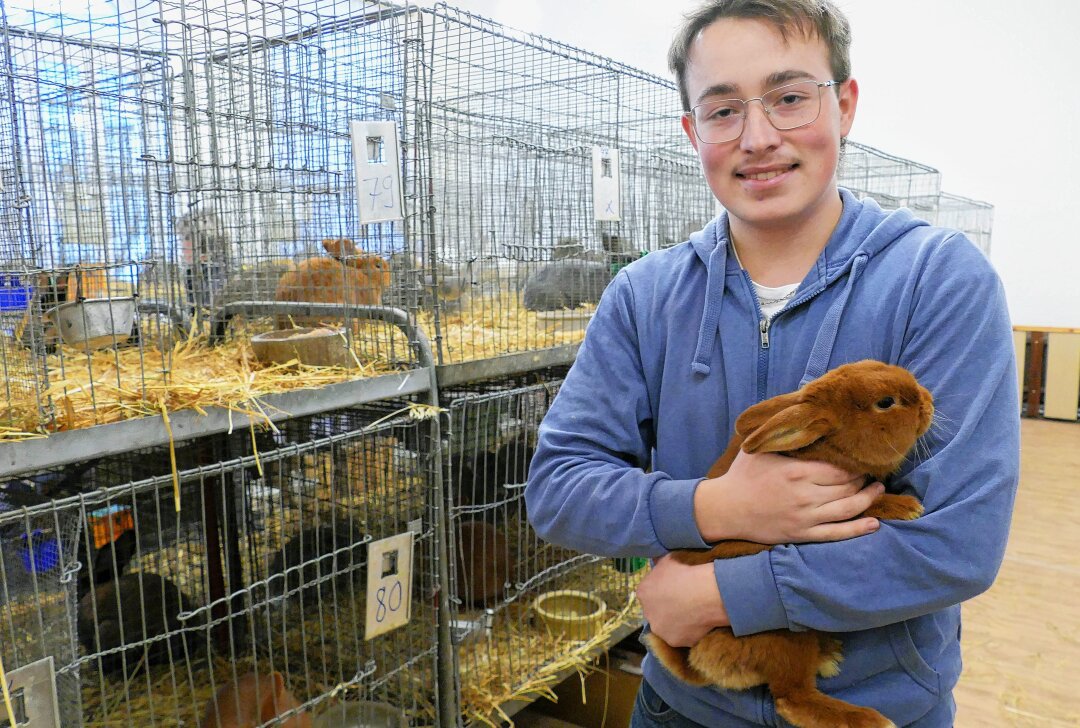 Grießbacher Kaninchenzüchter hoffen dank Ausstellung auf Zuwachs - Mit 18 Jahren ist Wayne Bauer das jüngste Mitglied im Grießbacher Züchterverein. Foto: Andreas Bauer