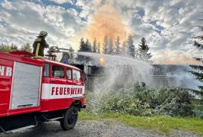 Großbrand in Johanngeorgenstadt: Polizei geht von Brandstiftung aus - Die Feuerwehr musste mehrere Bäume fällen, um die Löscharbeiten ausführen zu können. Foto: Daniel Unger