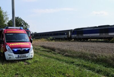 Großeinsatz an der Bahnstrecke Leipzig-Chemnitz - Eine defekte Lok sorgte am Sonntagnachmittag für einen Großeinsatz. Foto: Sören Müller