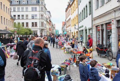Großer Andrang in Freiberg: 300-jähriges Postmeilensäulen-Jubiläum gefeiert - Kinder-Koffer-Flohmarkt Foto: Renate Fischer