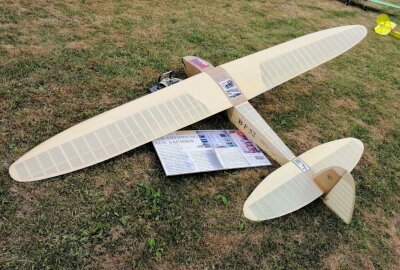 Himmelfahrtsfliegen für große und kleine Modellflug-Liebhaber - Ein Nachbau des ersten funkgesteuerten Flugzeugs von 1936, eine BF52, blieb sicherheitshalber am Boden. Foto: Thomas Fritzsch/PhotoERZ