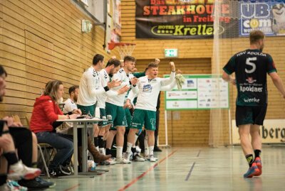 HSG Freiberg holt sich wichtige Punkte - Jeder Treffer wird von der Bank bejubelt. Foto: Marcel Schlenkrich