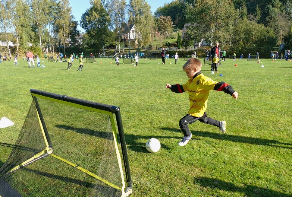 Auf jedem der zehn Funino-Spielfelder, auf denen die jungen Kicker aktiv waren, spürte man ihre Begeisterung. Foto: Andreas Bauer
