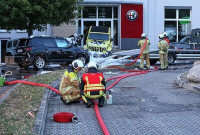 Hybridfahrzeug in Brand: Feuerwehr kühlte mit Schaum die Akkus - Gestern kam es an der Dohnaer Straße zu einem Fahrzeugbrand. Foto: Roland Halkasch