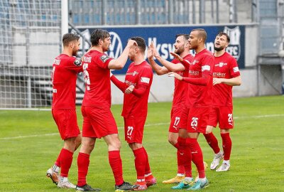 Irre Moral! Chemnitzer FC zieht ins Sachsenpokal-Finale ein! - Torjubel beim FSV Zwickau. Foto: Harry Härtel
