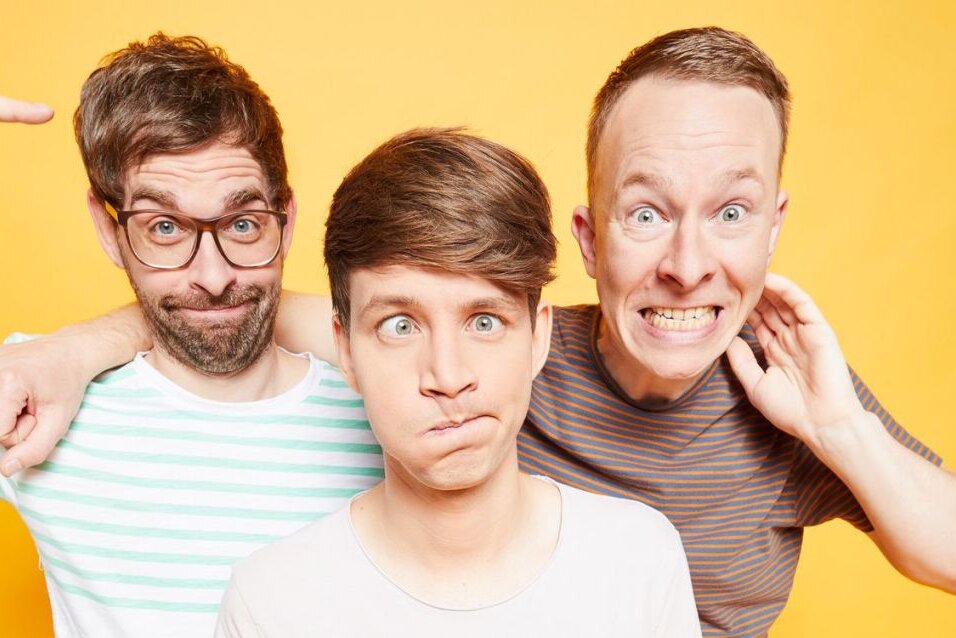 Deine Freunde sind die derzeit wohl größte und angesagteste Kinderband Deutschlands - und auch bei Eltern sehr beliebt. Von links: DJ Pauly, Lukas Nimscheck und Florian Sump.