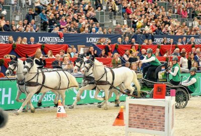 Kult Messe "Partner Pferd" wurde wieder zum Top Event - Vierspanner Weltcupsieger Bram Chardon Niederlande. Foto: Maik Bohn
