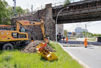 Langzeitbauarbeiten am Viadukt: Sanierungsarbeiten auf Annaberger Straße - Chemnitz, Baustelle auf der Annaberger Straße Foto: Harry Härtel/ haertelpress