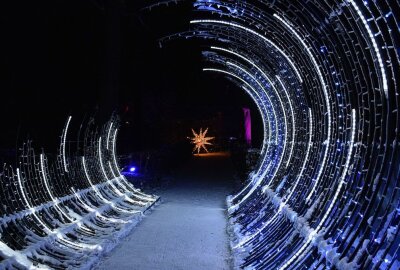"Lumagica" verwandelt Schlosspark Lichtenwalde in winterliches Lichtermeer - Die "Lumagica" Lichterwelt und der Schnee der letzten Tage erzeugt im Schlosspark Lichtenwalde eine besonders magische Atmosphäre. Foto: Maik Bohn