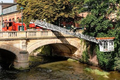 Mann stürzt von der Bierbrücke in die Chemnitz und muss gerettet werden - Am Samstag stürzte ein Mann von der Bierbrücke in die Chemnitz. Foto: Harry Härtel/haertelpress